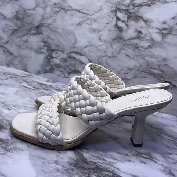 Michael Kors Women’s 9M Nadia Braided Strap Vegan Leather Mules, Heels