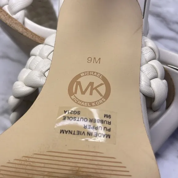 Michael Kors Women’s 9M Nadia Braided Strap Vegan Leather Mules, Heels