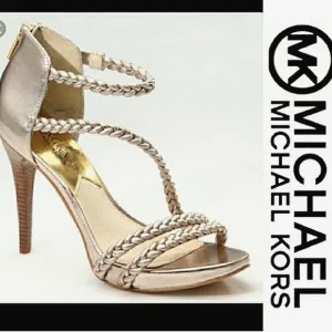 Michael Michael Kors Alexa High Pale Gold Braided Strappy Heeled Sandals
