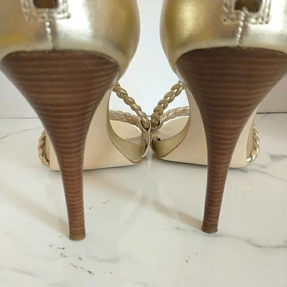 Michael Michael Kors Alexa High Pale Gold Braided Strappy Heeled Sandals
