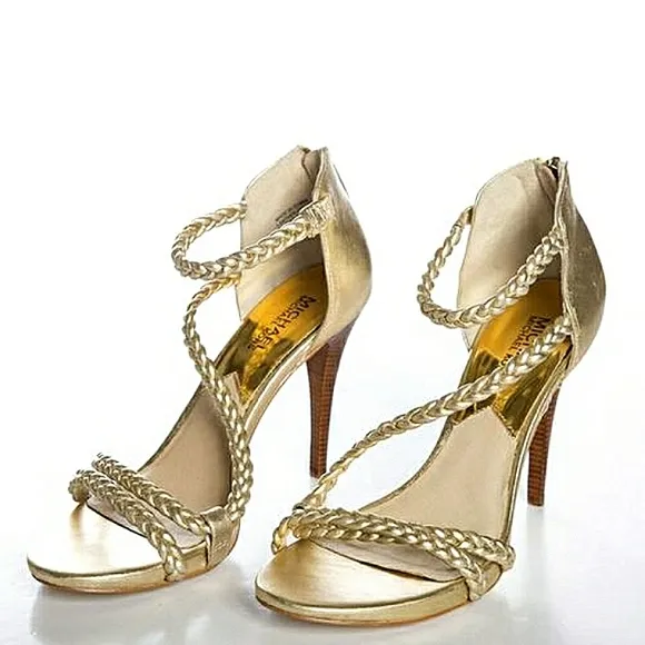 Michael Michael Kors Alexa High Pale Gold Braided Strappy Heeled Sandals