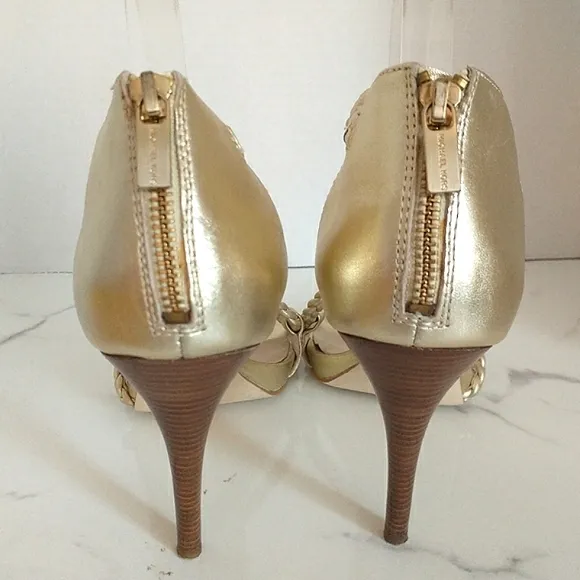 Michael Michael Kors Alexa High Pale Gold Braided Strappy Heeled Sandals