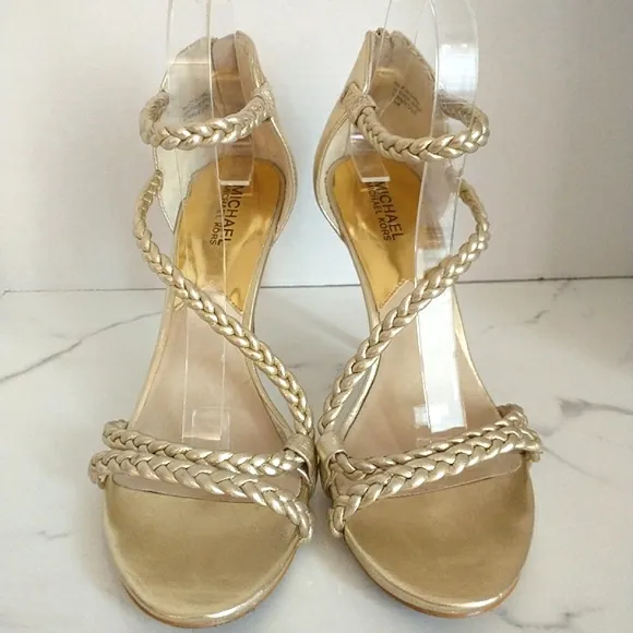 Michael Michael Kors Alexa High Pale Gold Braided Strappy Heeled Sandals