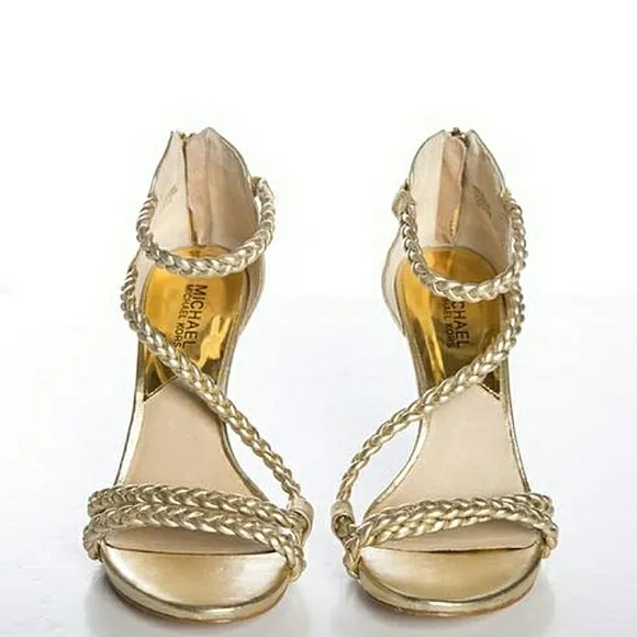 Michael Michael Kors Alexa High Pale Gold Braided Strappy Heeled Sandals