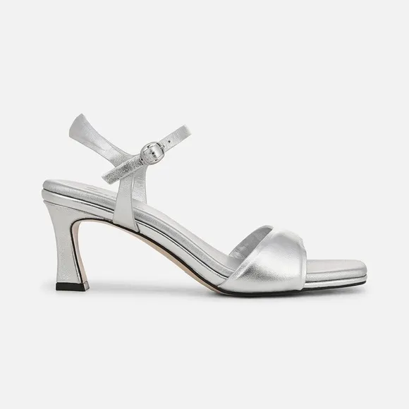 Naturalizer 27 Edit Grace Dress Sandal Silver Leather Kitten Heel Size 8.5W Wide