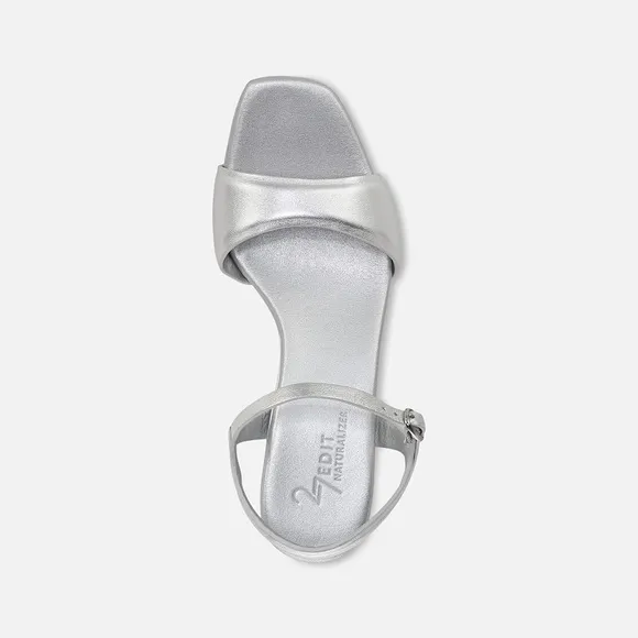 Naturalizer 27 Edit Grace Dress Sandal Silver Leather Kitten Heel Size 8.5W Wide