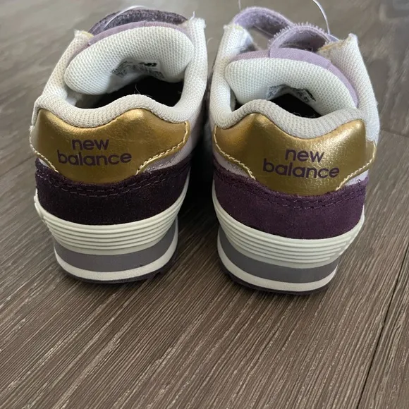 New Balance 574 Wide Purple Gold Hook and Loop sneakers