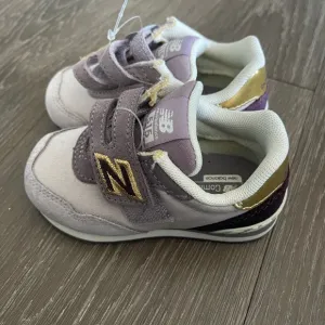 New Balance 574 Wide Purple Gold Hook and Loop sneakers