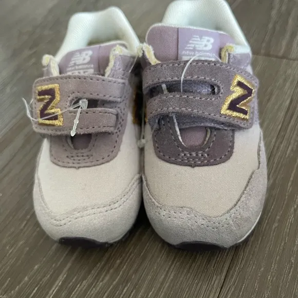 New Balance 574 Wide Purple Gold Hook and Loop sneakers