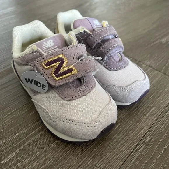 New Balance 574 Wide Purple Gold Hook and Loop sneakers