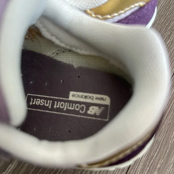 New Balance 574 Wide Purple Gold Hook and Loop sneakers