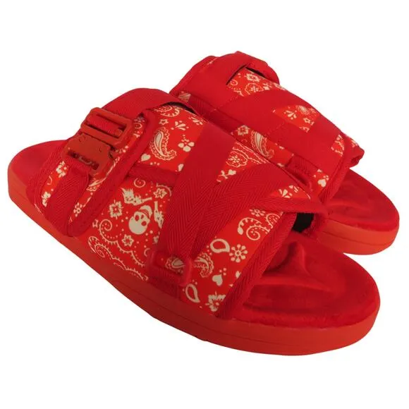 New DRACO Red/White Bandana Men's Slides Sz 11-12 w/ Dust Bag