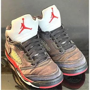 Nike Air Jordan 5 Black Satin/Varsity Red 440890-008 Mid Toddler Sneakers SZ 11C