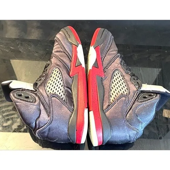 Nike Air Jordan 5 Black Satin/Varsity Red 440890-008 Mid Toddler Sneakers SZ 11C
