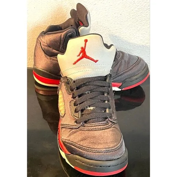 Nike Air Jordan 5 Black Satin/Varsity Red 440890-008 Mid Toddler Sneakers SZ 11C