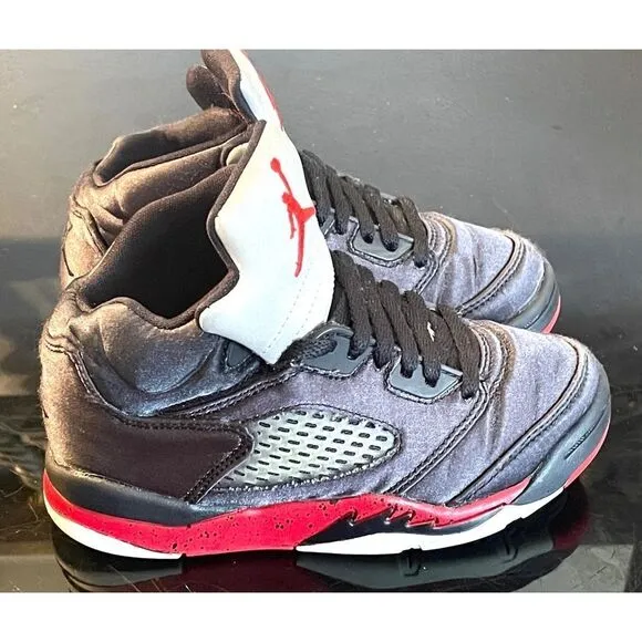 Nike Air Jordan 5 Black Satin/Varsity Red 440890-008 Mid Toddler Sneakers SZ 11C