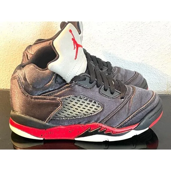 Nike Air Jordan 5 Black Satin/Varsity Red 440890-008 Mid Toddler Sneakers SZ 11C