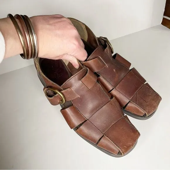 Nine West 90s womens Brown Huarache Leather Fisherman Strappy Sandals 6.5