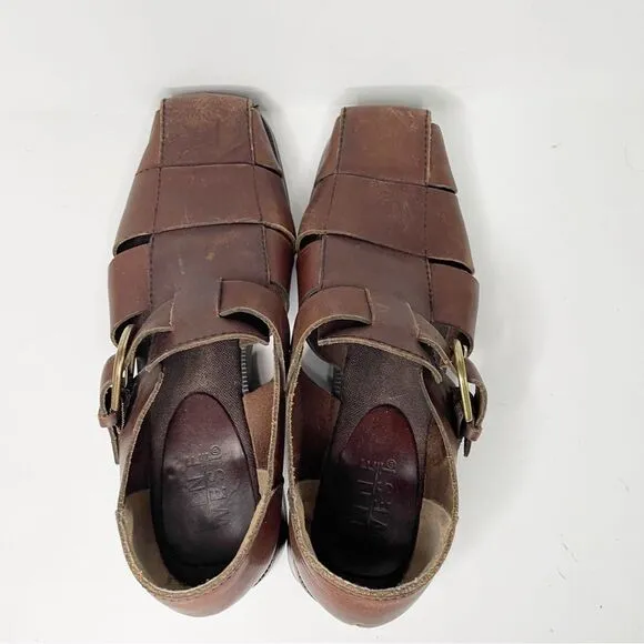 Nine West 90s womens Brown Huarache Leather Fisherman Strappy Sandals 6.5
