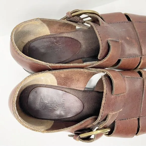 Nine West 90s womens Brown Huarache Leather Fisherman Strappy Sandals 6.5