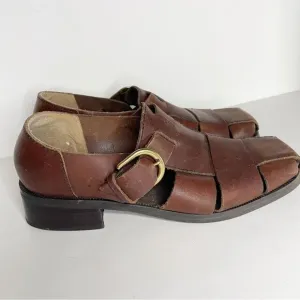 Nine West 90s womens Brown Huarache Leather Fisherman Strappy Sandals 6.5