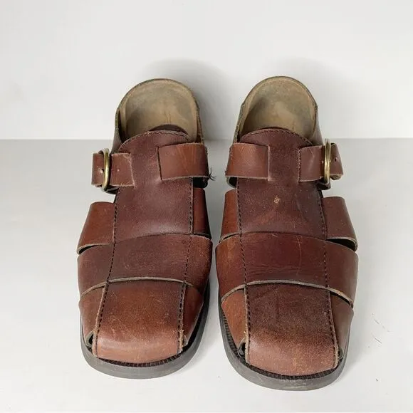 Nine West 90s womens Brown Huarache Leather Fisherman Strappy Sandals 6.5