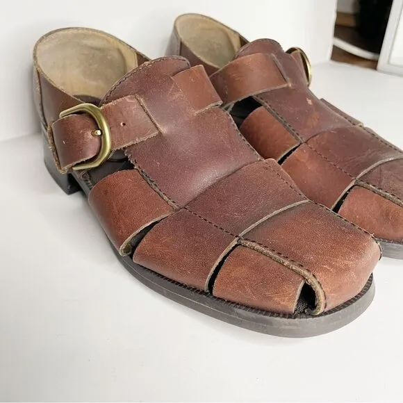 Nine West 90s womens Brown Huarache Leather Fisherman Strappy Sandals 6.5