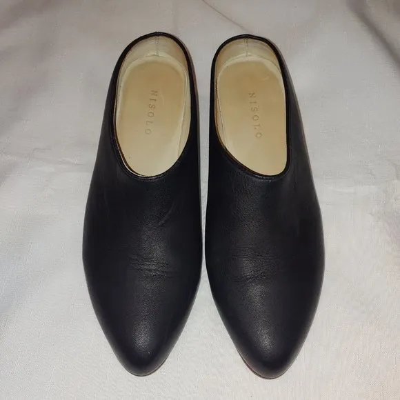 Nisolo Black Leather Heeled Mules SOFIA Size 7.5