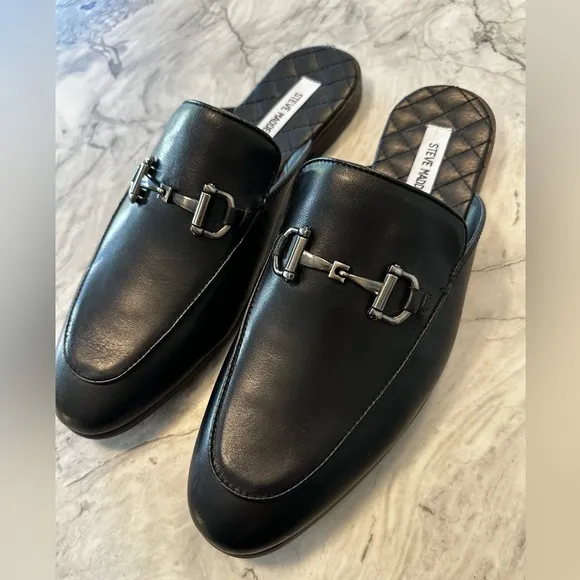 NWOT Steve Madden Men’s Black Leather Mules _Sz 11