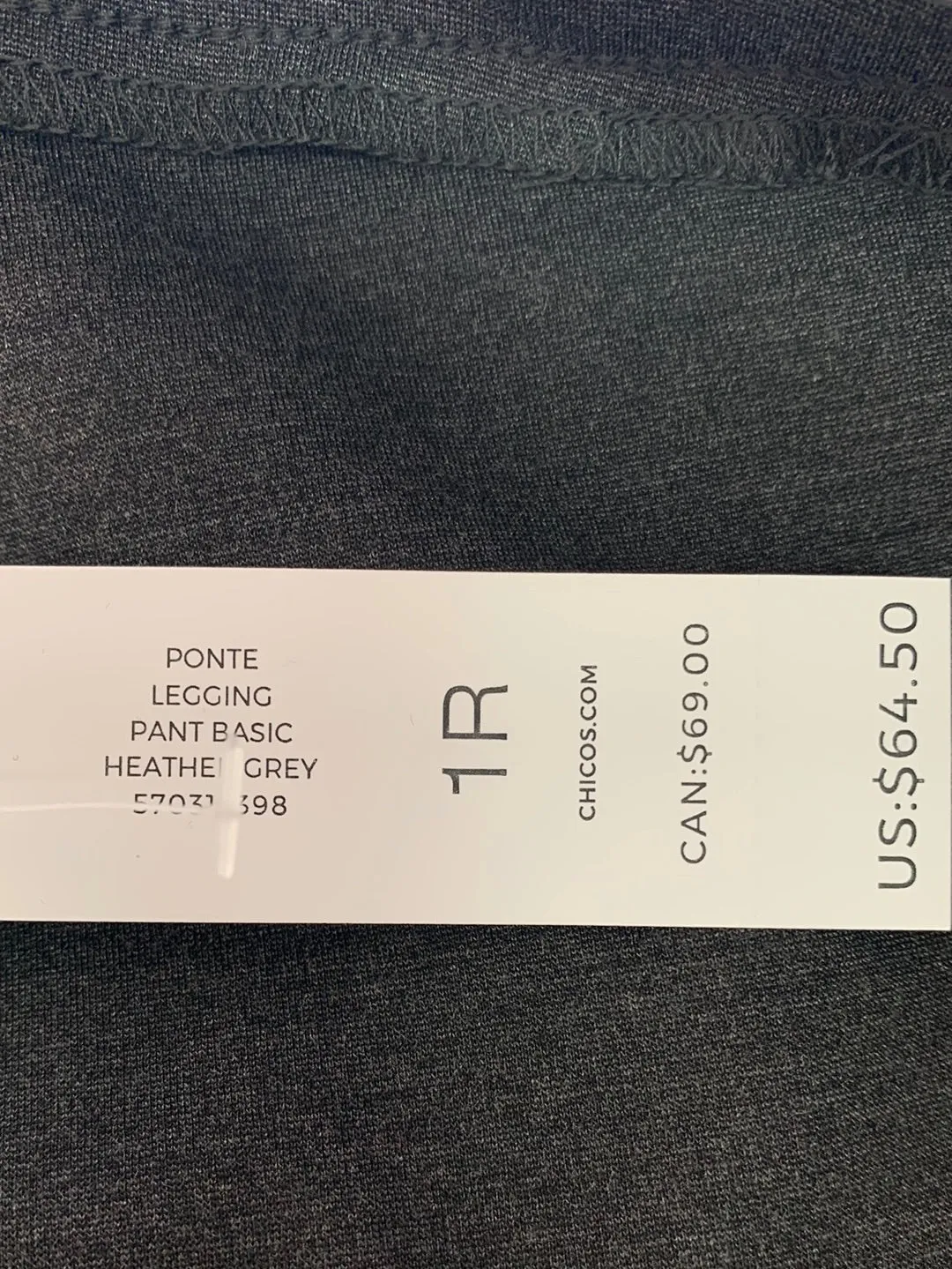 NWT - CHICO'S heather grey Ponte Basic Ankle Leggings - 1 | US 8