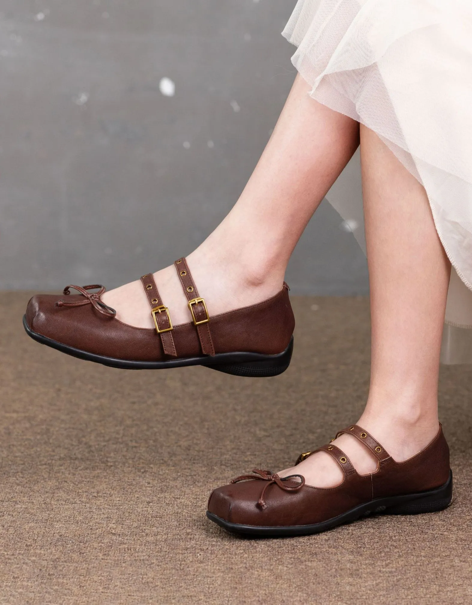 Obiono Square Toe Double Buckle Ballet Shoes