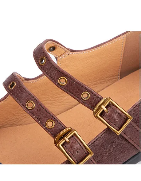 Obiono Square Toe Double Buckle Ballet Shoes