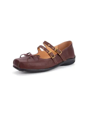 Obiono Square Toe Double Buckle Ballet Shoes