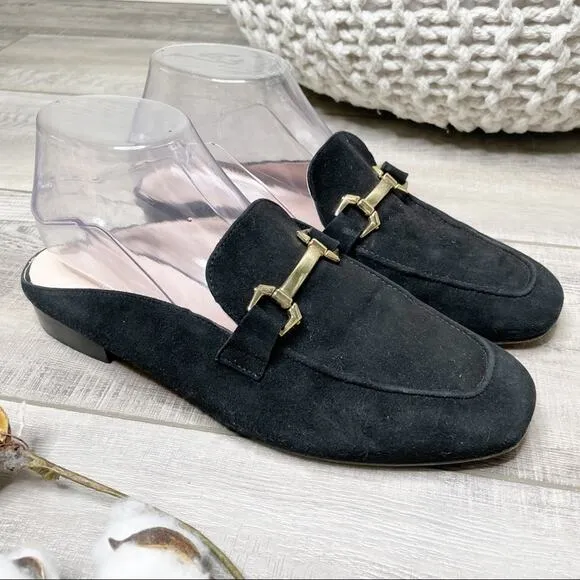 Patricia Green Sorrento Suede Horse Bit Slip On Mules Black Size 10M