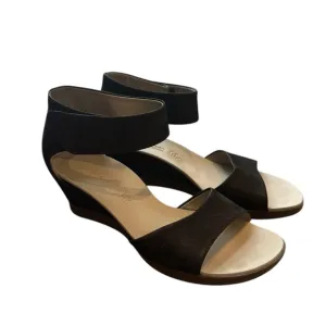 PAUL GREEN TAMMY BLACK NUBUCK LEATHER WEDGE SANDALS UK 6 US 8.5 $325 Preowned
