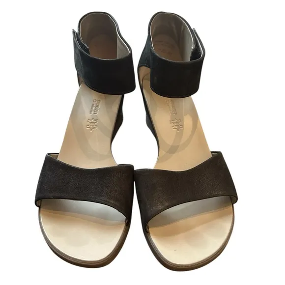 PAUL GREEN TAMMY BLACK NUBUCK LEATHER WEDGE SANDALS UK 6 US 8.5 $325 Preowned