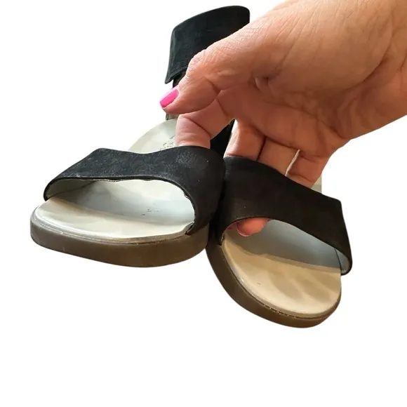 PAUL GREEN TAMMY BLACK NUBUCK LEATHER WEDGE SANDALS UK 6 US 8.5 $325 Preowned