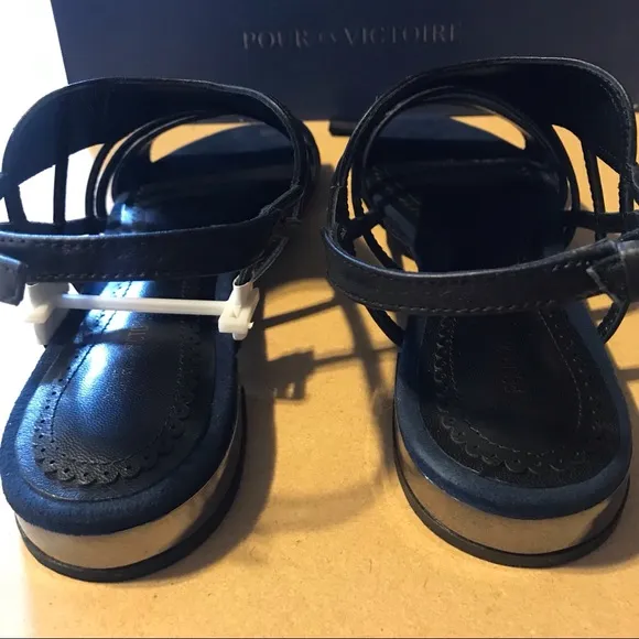 POUR LA VICTOIRE &quot;ESTELLE&quot; TURQUOISE &amp; NAVY BLUE W/ BLACK SUEDE SANDALS NIB (6)