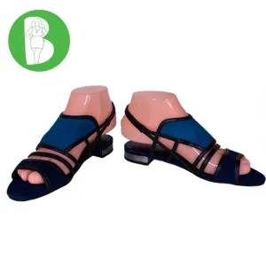 POUR LA VICTOIRE &quot;ESTELLE&quot; TURQUOISE &amp; NAVY BLUE W/ BLACK SUEDE SANDALS NIB (6)