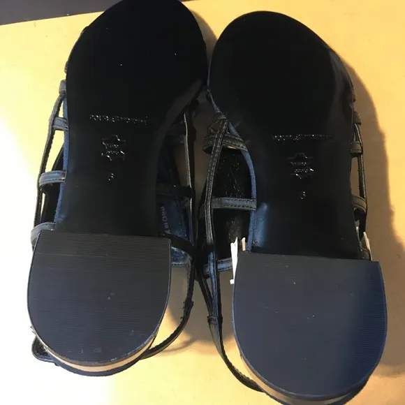 POUR LA VICTOIRE &quot;ESTELLE&quot; TURQUOISE &amp; NAVY BLUE W/ BLACK SUEDE SANDALS NIB (6)