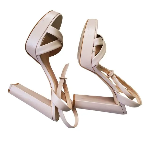 Raye Leather Strappy Platform Heels Sandals Pastel Pink Blush Nude Sz 10