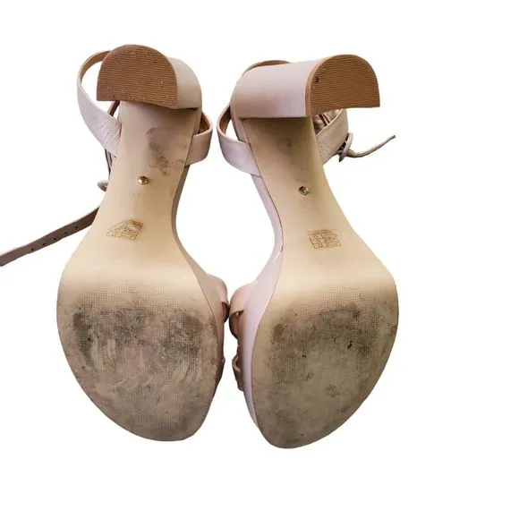 Raye Leather Strappy Platform Heels Sandals Pastel Pink Blush Nude Sz 10