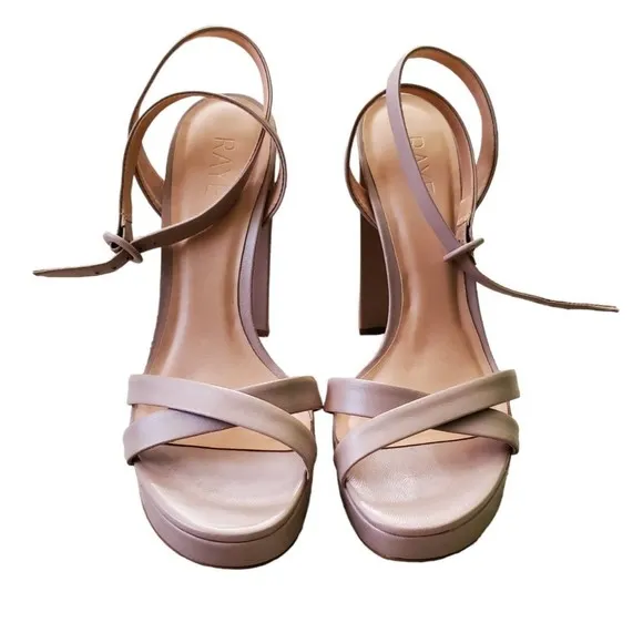 Raye Leather Strappy Platform Heels Sandals Pastel Pink Blush Nude Sz 10