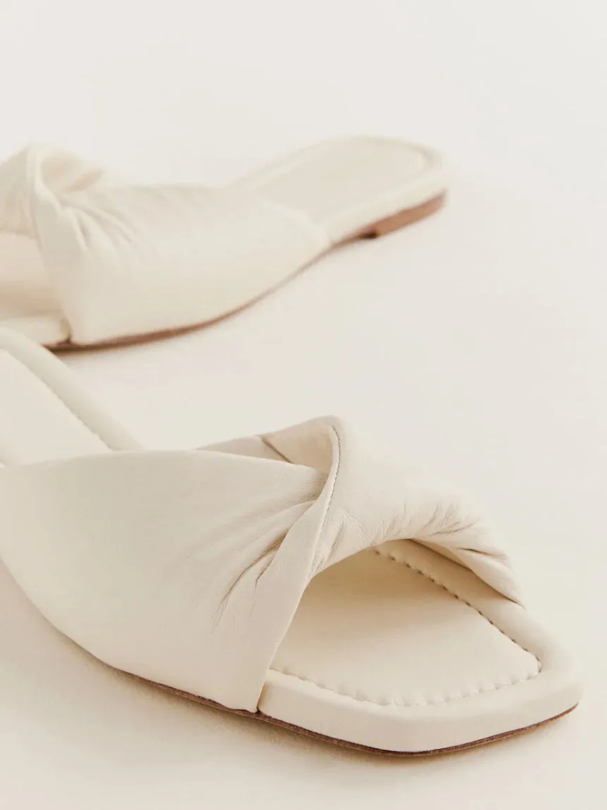 REFORMATION MIKKI TWIST LEATHER FLAT SLIDE SANDALS