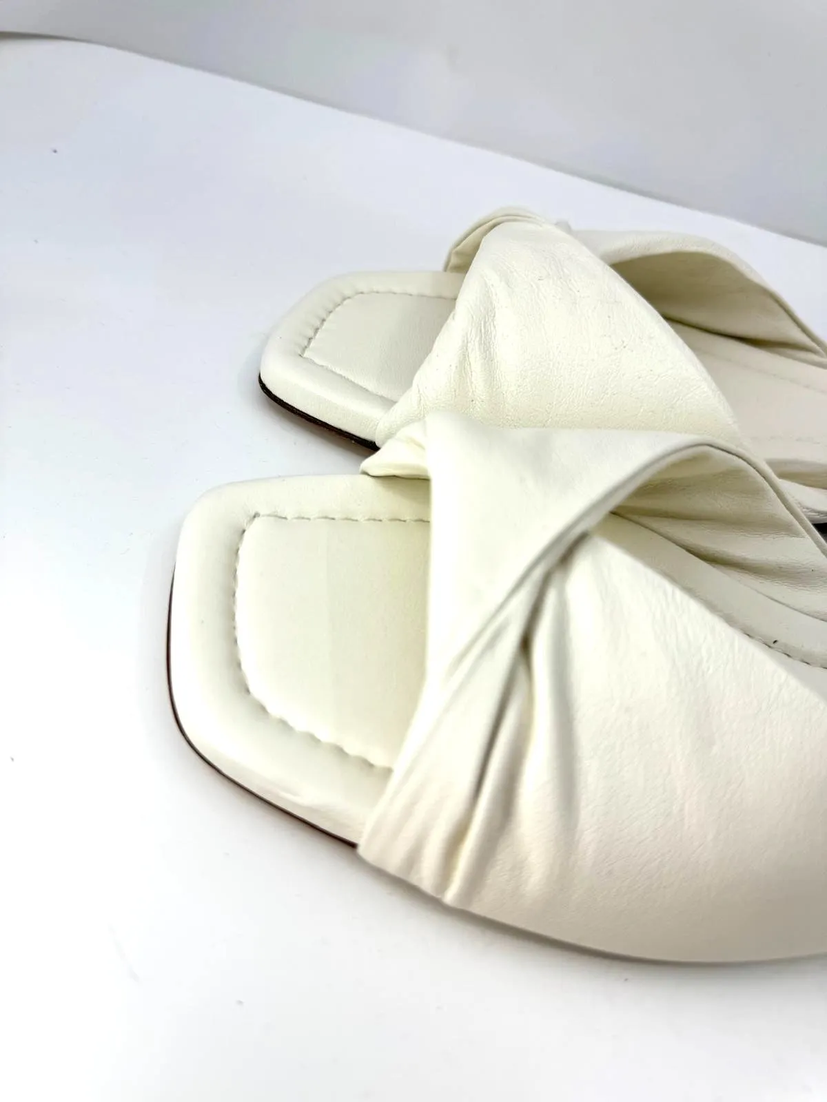REFORMATION MIKKI TWIST LEATHER FLAT SLIDE SANDALS