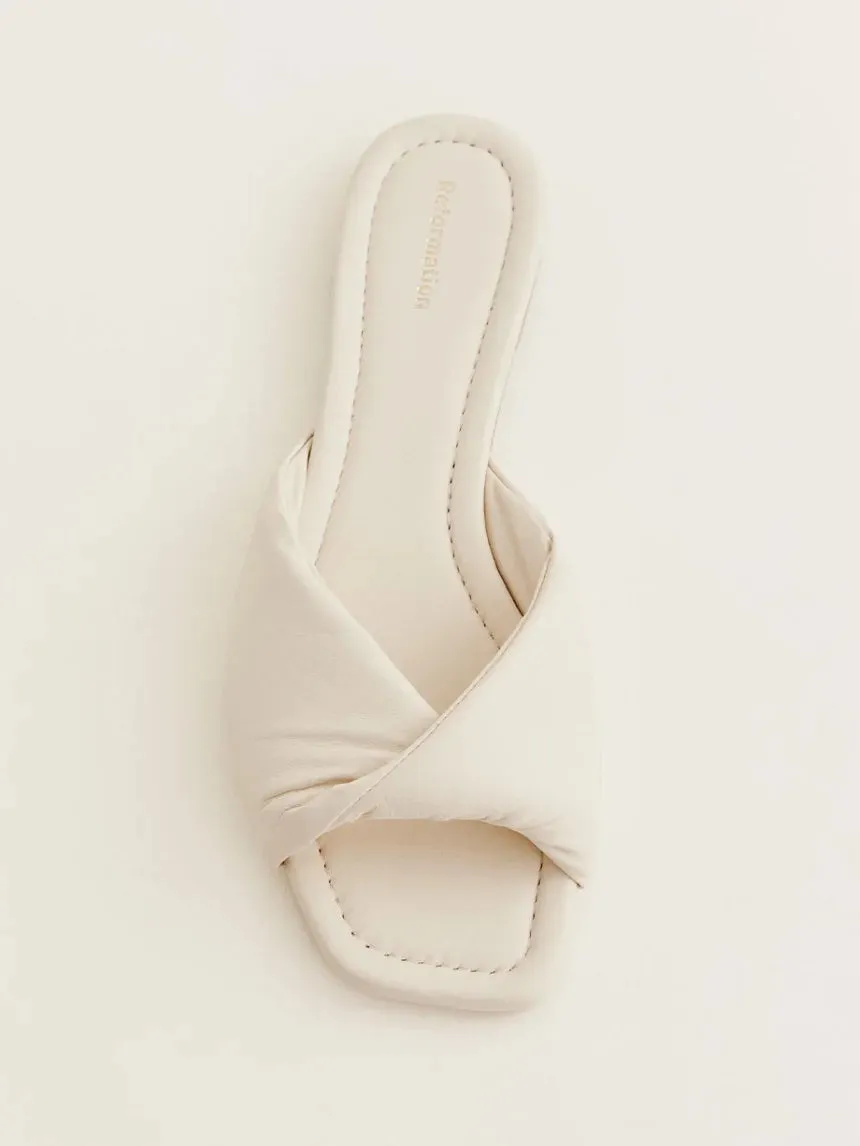 REFORMATION MIKKI TWIST LEATHER FLAT SLIDE SANDALS