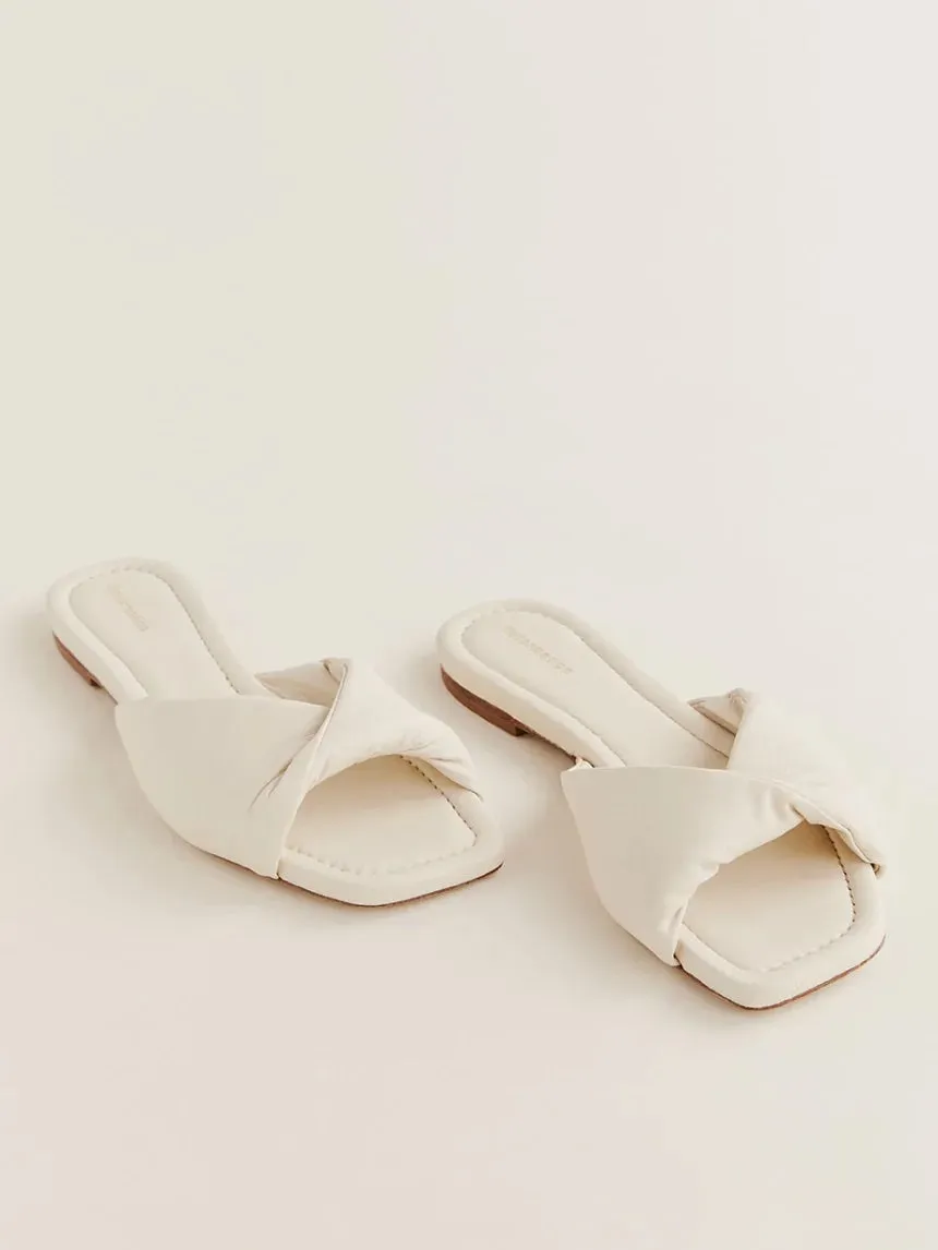 REFORMATION MIKKI TWIST LEATHER FLAT SLIDE SANDALS