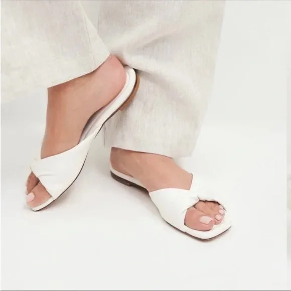 REFORMATION MIKKI TWIST LEATHER FLAT SLIDE SANDALS