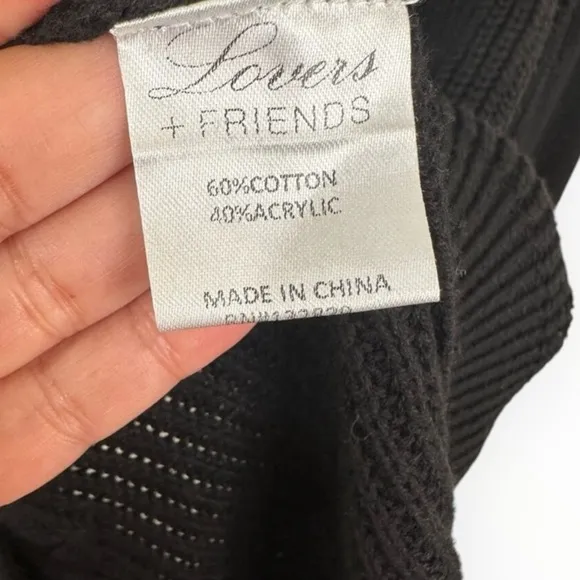 REVOLVE Lovers   Friends Black Sweater Dress Black Cotton Knit Lace Up Detail LS