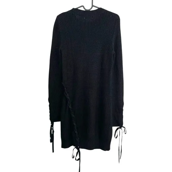 REVOLVE Lovers   Friends Black Sweater Dress Black Cotton Knit Lace Up Detail LS